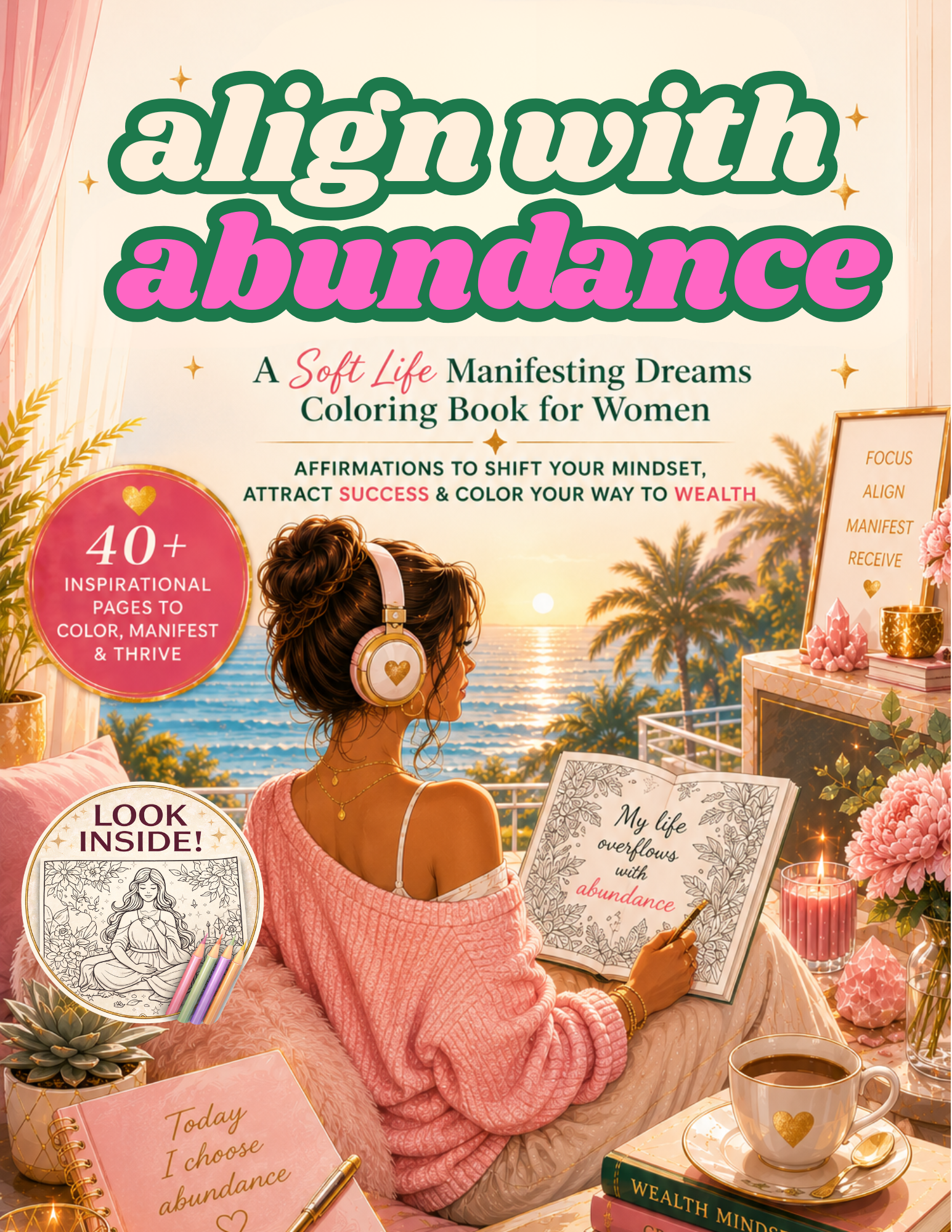 Cover of Align with Abundance — A Soft Life Manifesting Dreams Coloring Book for Women